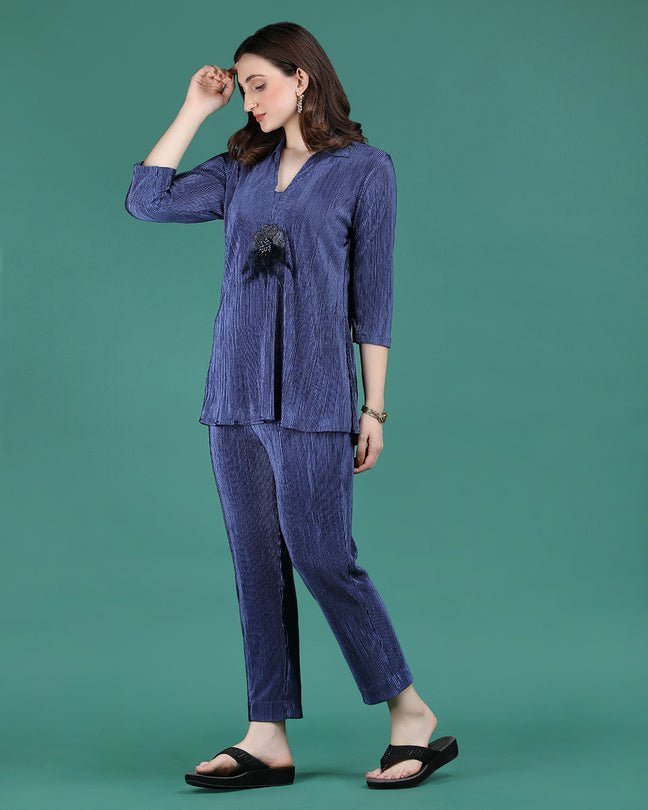 SAPPHIRE | Blue crepe wrinkled coord set - Ritivesh By Ritika Aggarwal