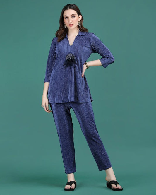 SAPPHIRE | Blue crepe wrinkled coord set - Ritivesh By Ritika Aggarwal
