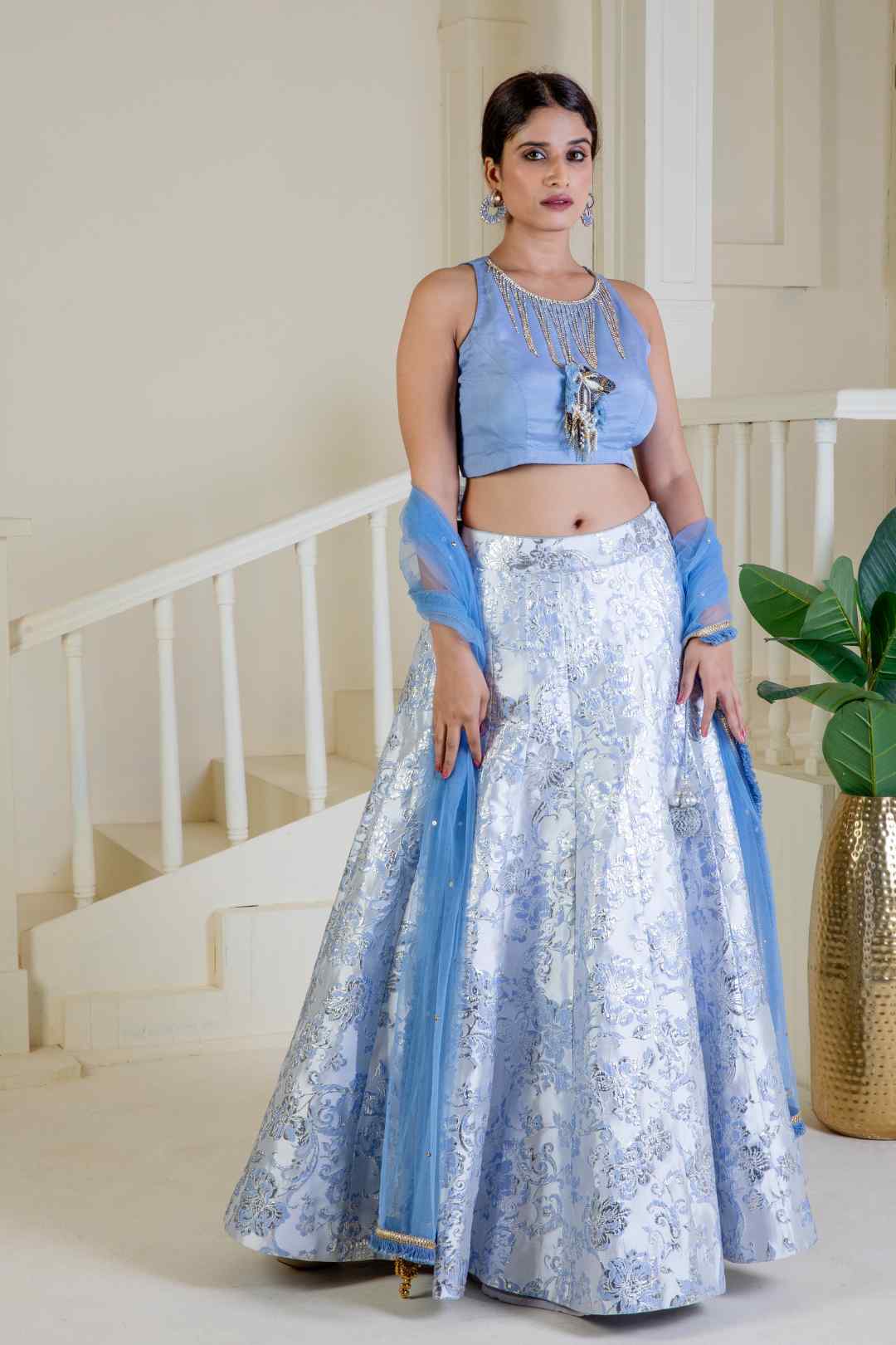 Shimmering cornflour blue lehenga - Ritivesh By Ritika Aggarwal