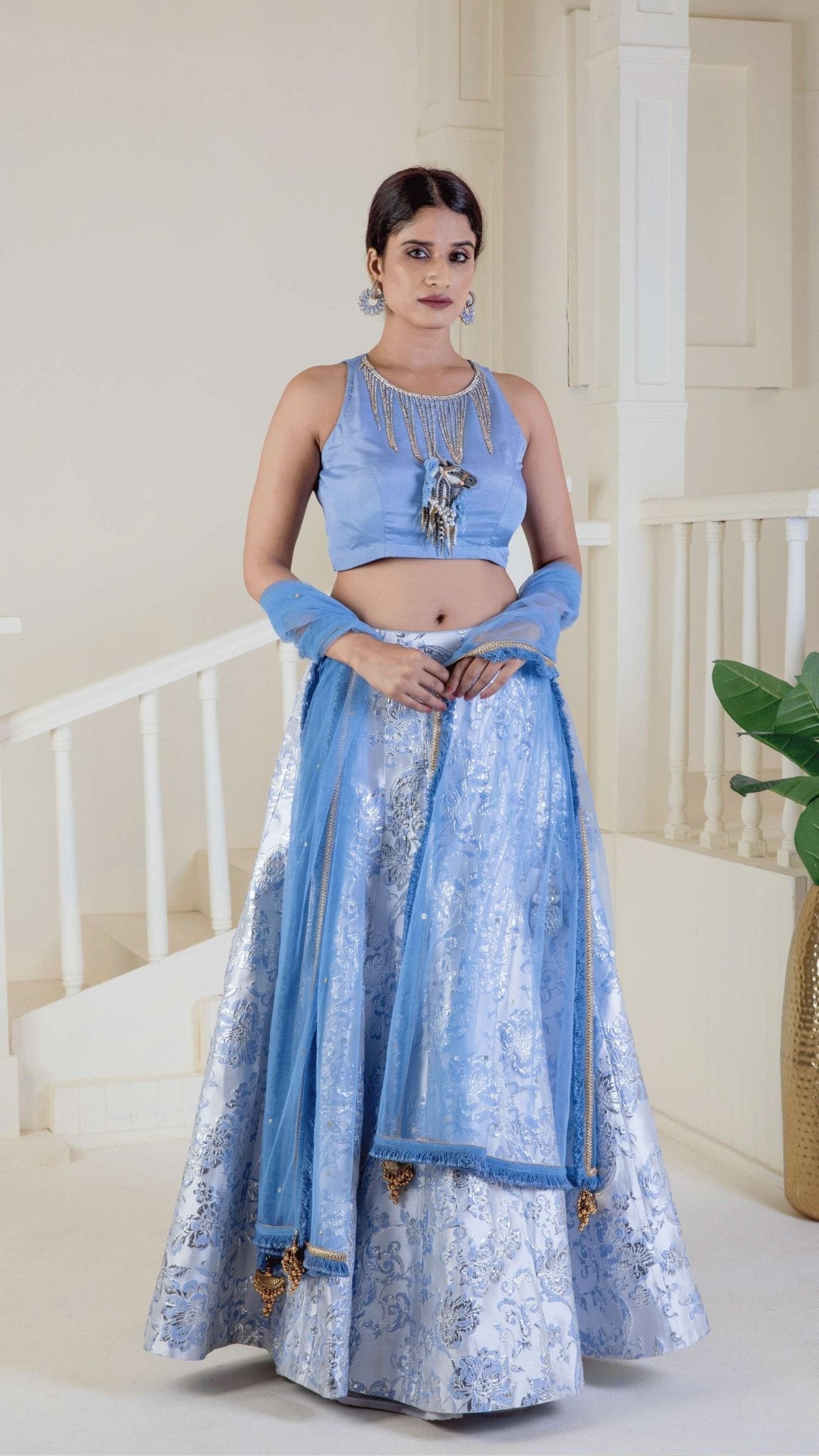 Shimmering cornflour blue lehenga - Ritivesh By Ritika Aggarwal