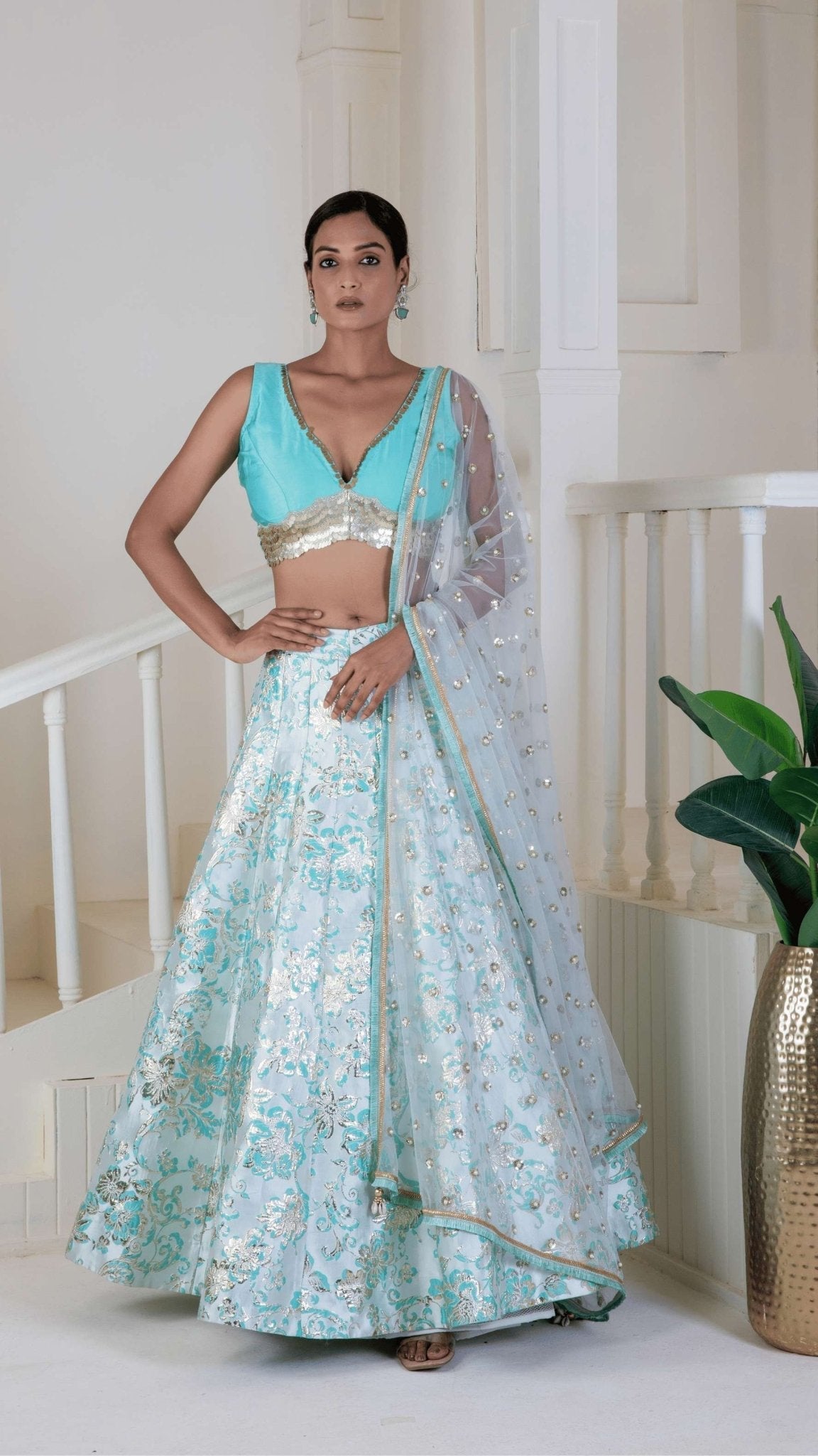 Shimmering sky blue lehenga - Ritivesh By Ritika Aggarwal