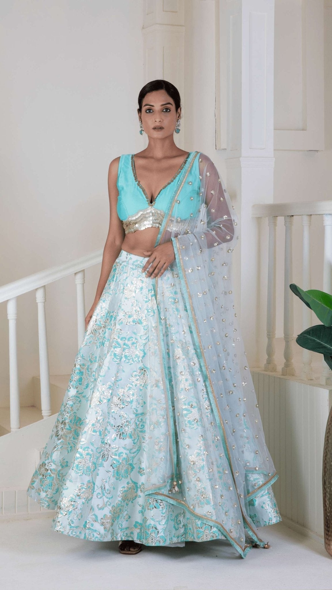 Shimmering sky blue lehenga - Ritivesh By Ritika Aggarwal