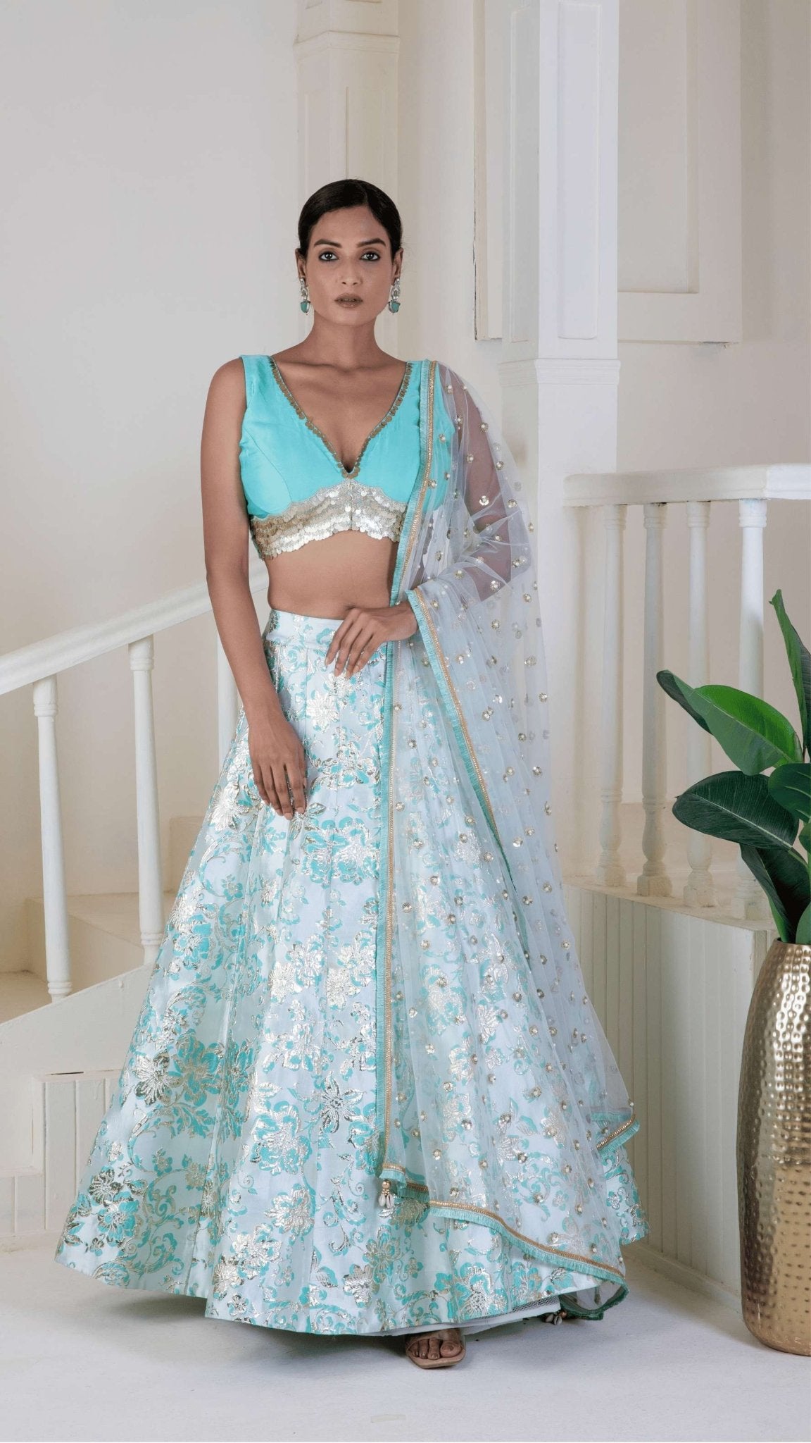 Shimmering sky blue lehenga - Ritivesh By Ritika Aggarwal