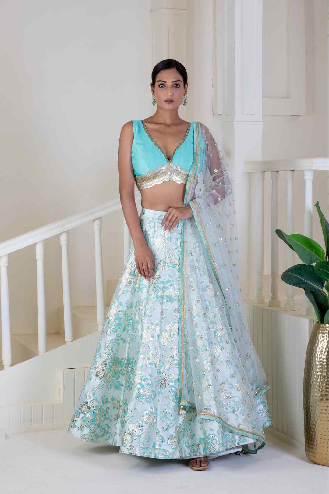 Shimmering sky blue lehenga - Ritivesh By Ritika Aggarwal