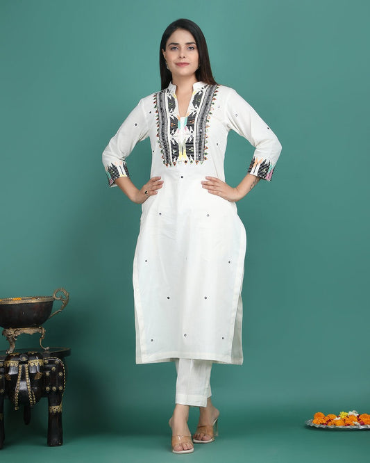 SHITAL | Off White Black Panel Kurta Pant - Ritivesh By Ritika Aggarwal
