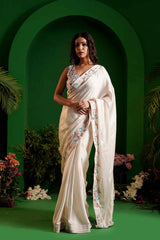 SIARA - Cut Dana Embroidery White Saree - Ritivesh By Ritika Aggarwal