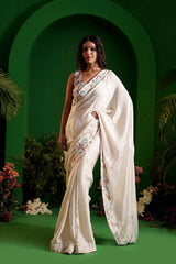 SIARA - Cut Dana Embroidery White Saree - Ritivesh By Ritika Aggarwal