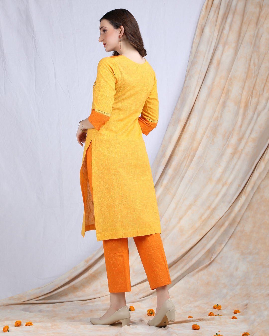 SUJATA | Yellow Handloom Cotton Kurta Pant - Ritivesh By Ritika Aggarwal