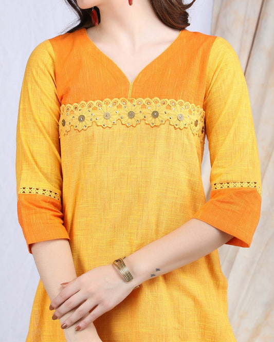 SUJATA | Yellow Handloom Cotton Kurta Pant - Ritivesh By Ritika Aggarwal