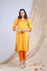 SUJATA | Yellow Handloom Cotton Kurta Pant - Ritivesh By Ritika Aggarwal