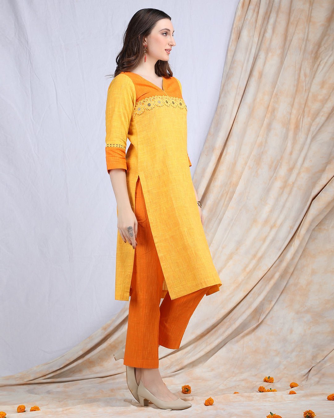SUJATA | Yellow Handloom Cotton Kurta Pant - Ritivesh By Ritika Aggarwal