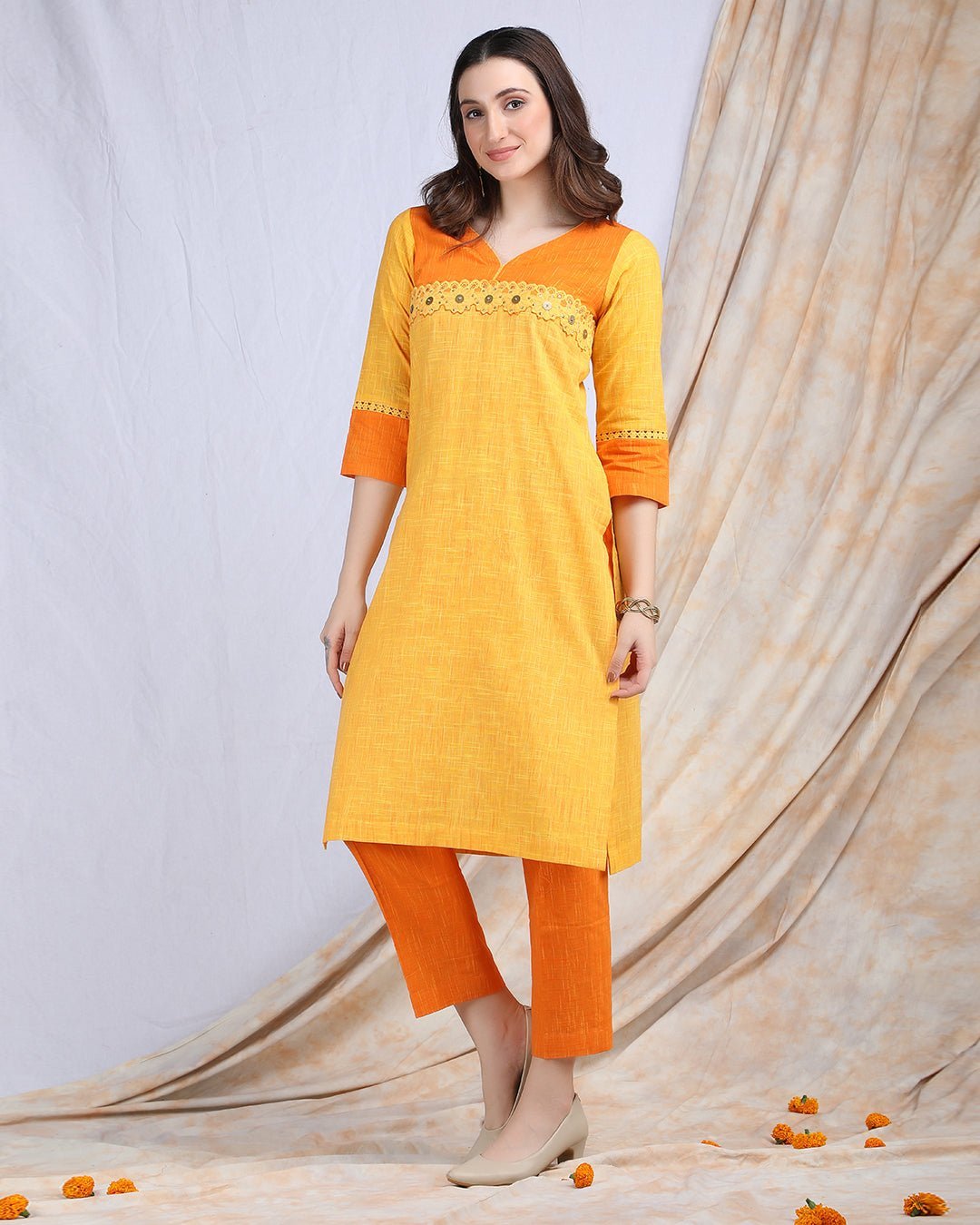 SUJATA | Yellow Handloom Cotton Kurta Pant - Ritivesh By Ritika Aggarwal