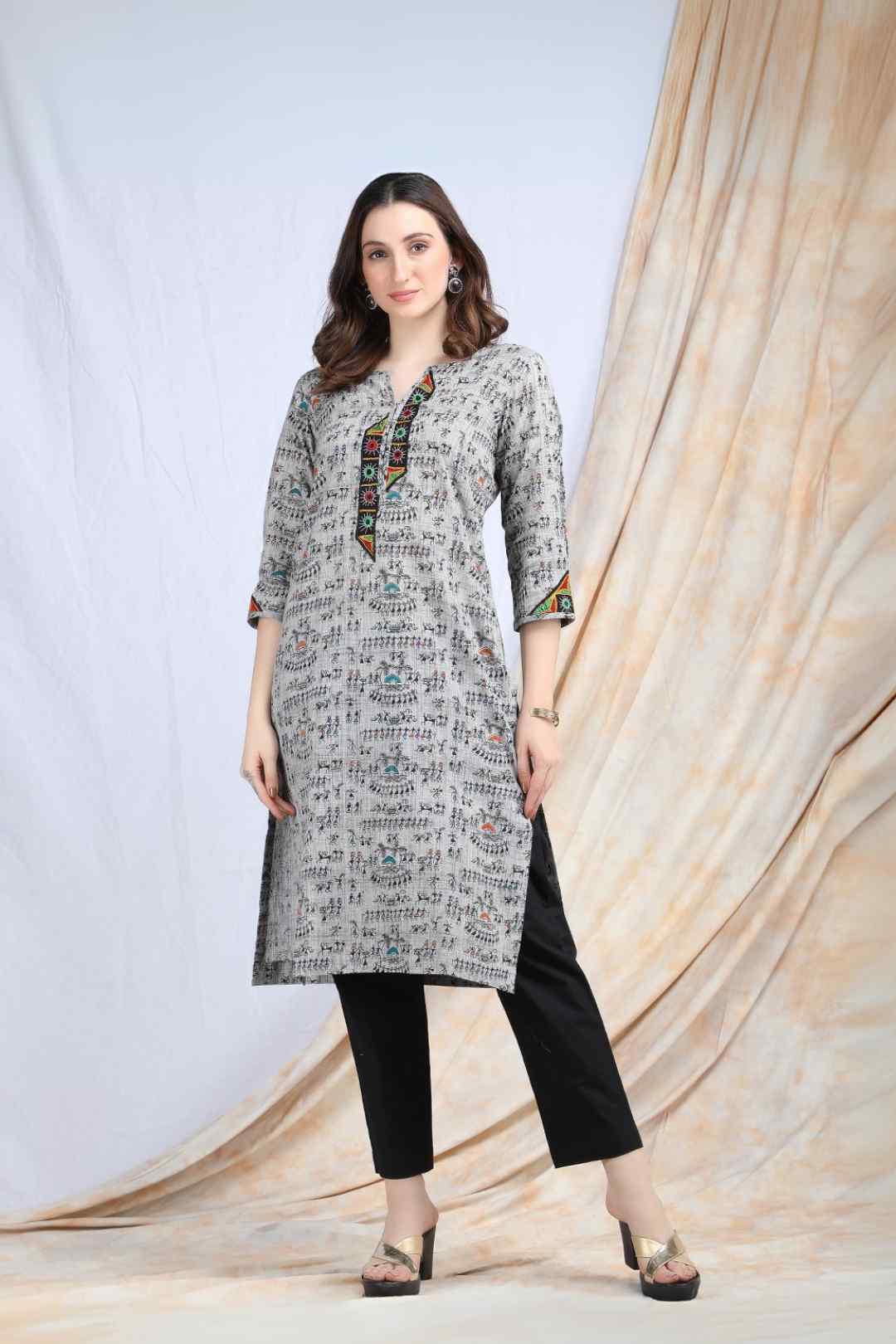 TIMIR | Warli art cotton Kurta Kutch work - Ritivesh By Ritika Aggarwal