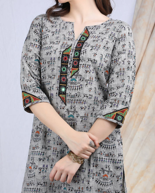 TIMIR | Warli art cotton Kurta Kutch work - Ritivesh By Ritika Aggarwal