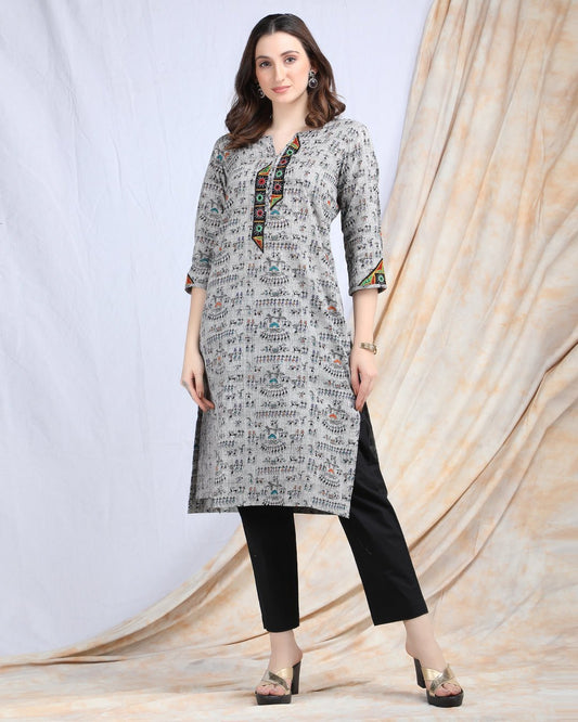 TIMIR | Warli art cotton Kurta Kutch work - Ritivesh By Ritika Aggarwal