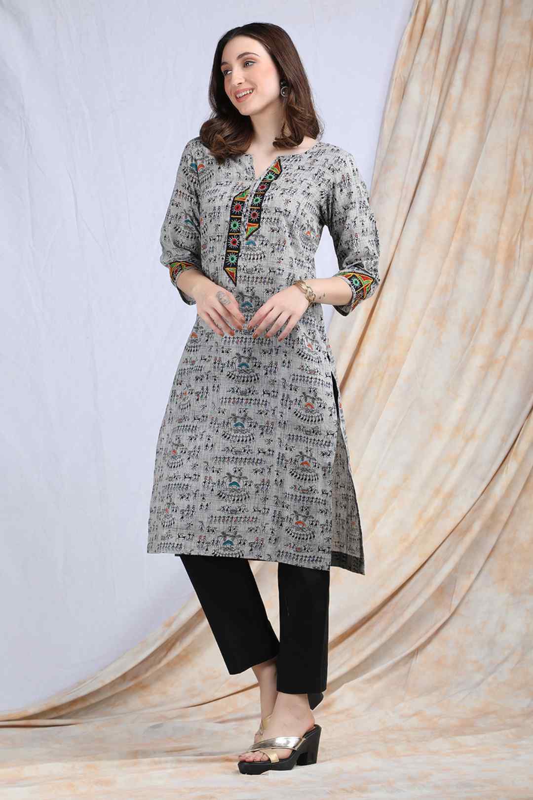 TIMIR | Warli art cotton Kurta Kutch work - Ritivesh By Ritika Aggarwal