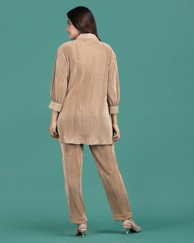 TOPAZ | Golden crepe wrinkled coord set - Ritivesh By Ritika Aggarwal