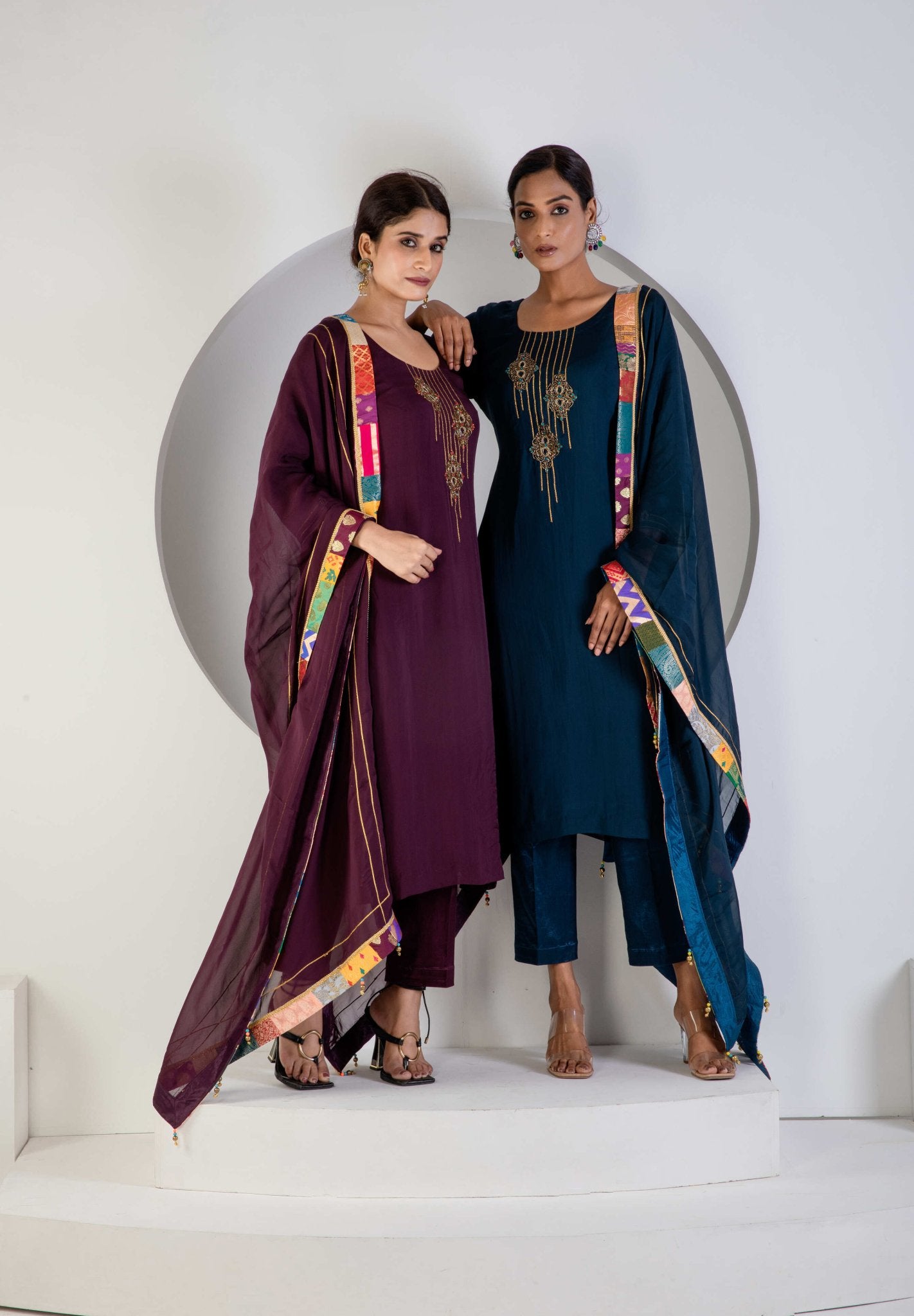 Turquoise Kurat Set With Hand Embroidered - Ritivesh By Ritika Aggarwal