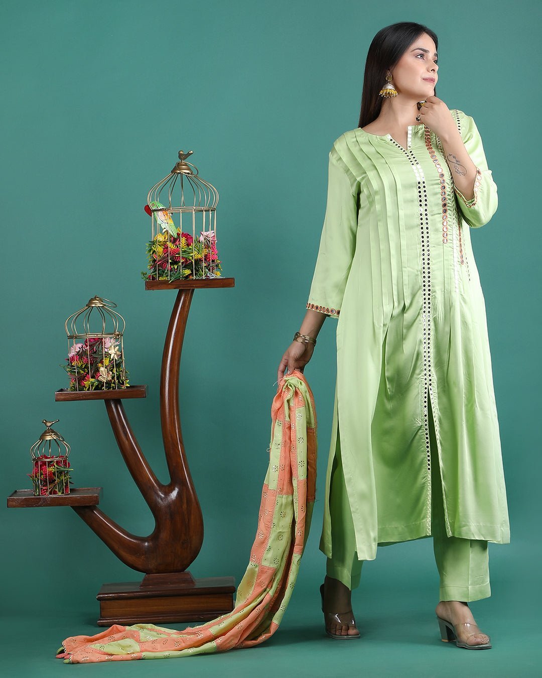 VASANT | Green Modal Hand work Kurta Set - Ritivesh By Ritika Aggarwal
