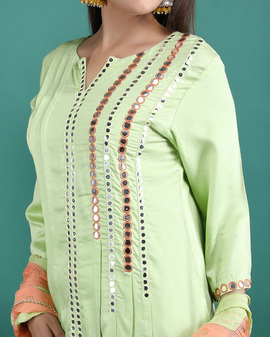 VASANT | Green Modal Hand work Kurta Set - Ritivesh By Ritika Aggarwal