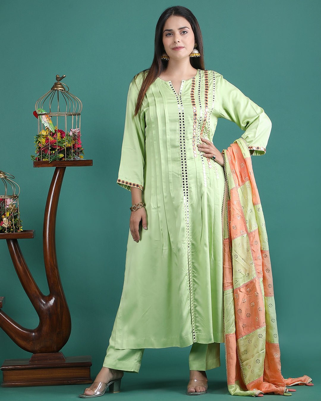 VASANT | Green Modal Hand work Kurta Set - Ritivesh By Ritika Aggarwal