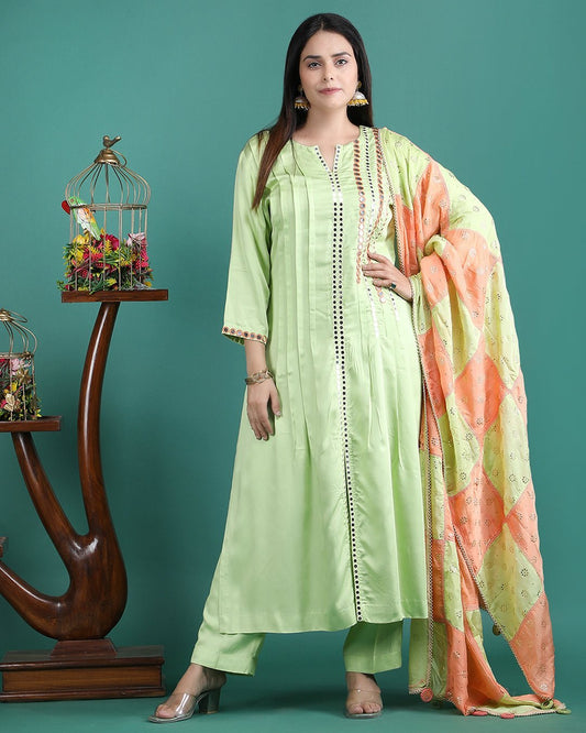 VASANT | Green Modal Hand work Kurta Set - Ritivesh By Ritika Aggarwal