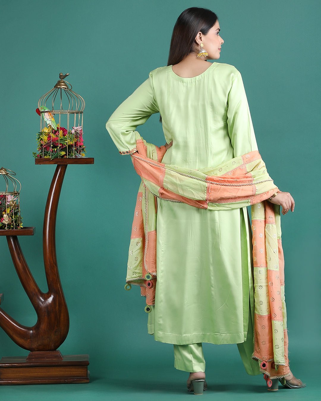 VASANT | Green Modal Hand work Kurta Set - Ritivesh By Ritika Aggarwal