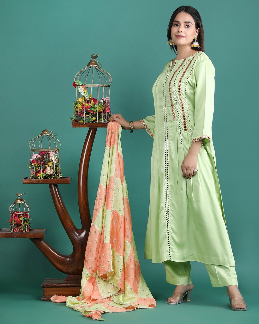VASANT | Green Modal Hand work Kurta Set - Ritivesh By Ritika Aggarwal